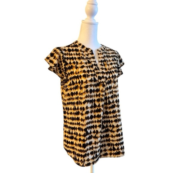 Calvin Klein Animal Print Short Sleeve Blouse Top Small Brown Black Neutral - Picture 3 of 6